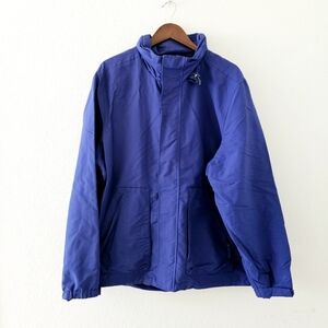 Lands End mens jacket size XL 46-48 blue water resistant zip front hooded